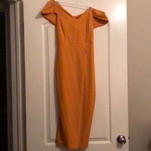 Mustard gold off the shoulder dress